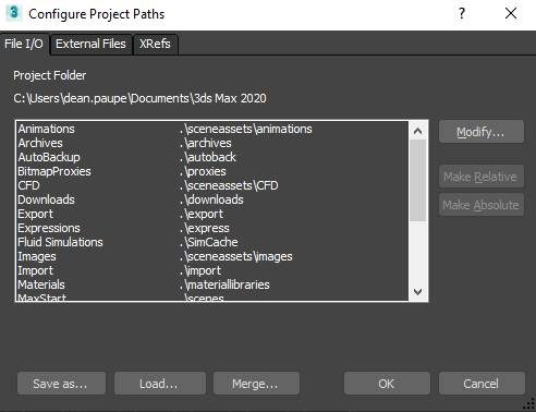 Changing the location of 3DS Max Autosave feature in Configure Project Paths