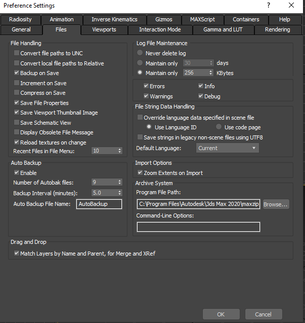 3DS Max autosave settings in preferences.